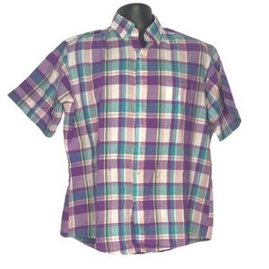 Wedgefield Plaid Button Down Short Sleeve Shirt (Size: L, Color: Purple/Multi)